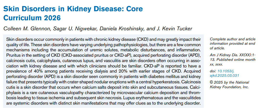 Skin Disorders in Kidney Disease: Core Curriculum 2026