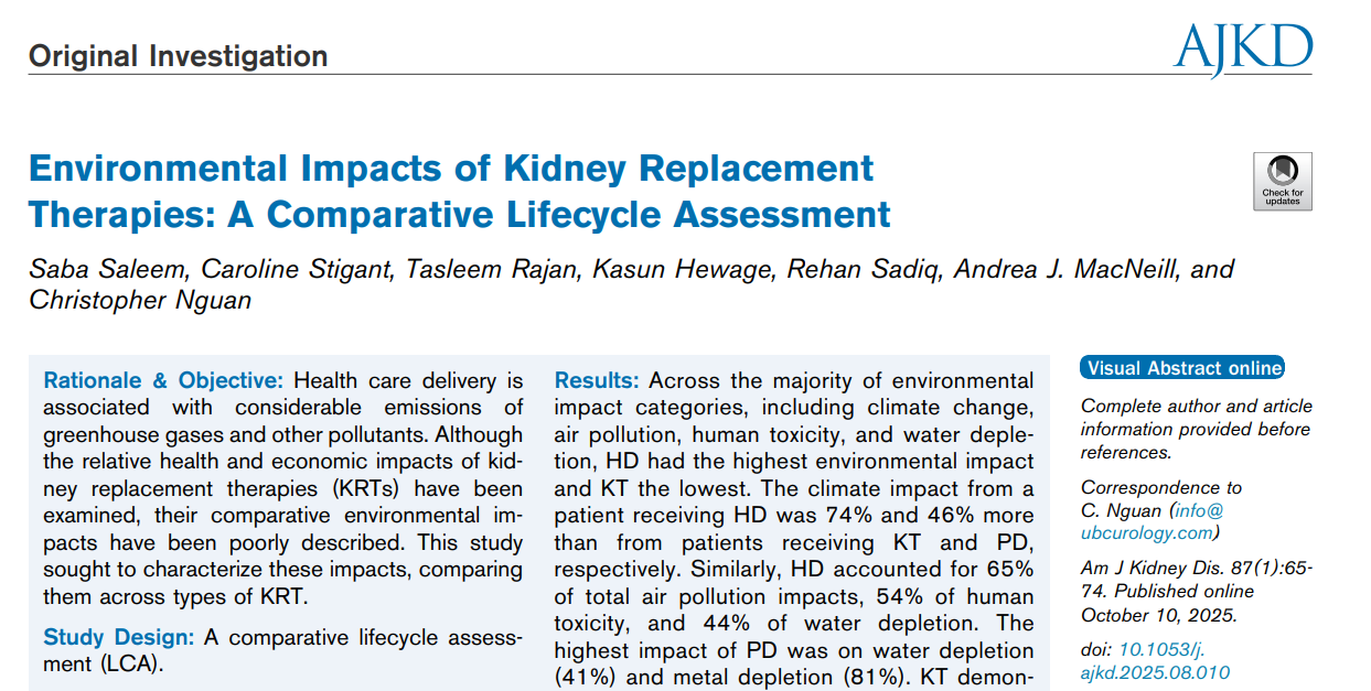 Environmental Impacts of Kidney Replacement Therapies: A Comparative Lifecycle Assessment