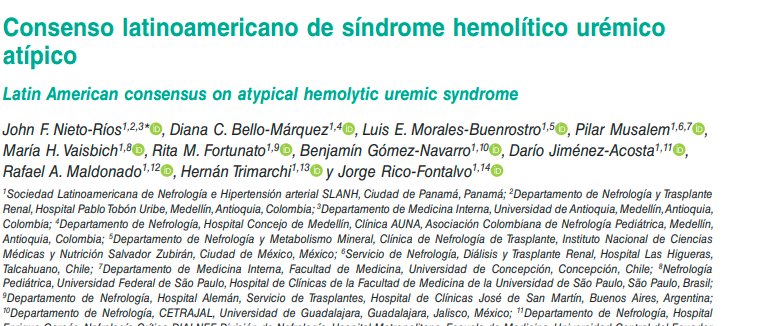 Consenso latinoamericano de síndrome hemolítico urémico atípico